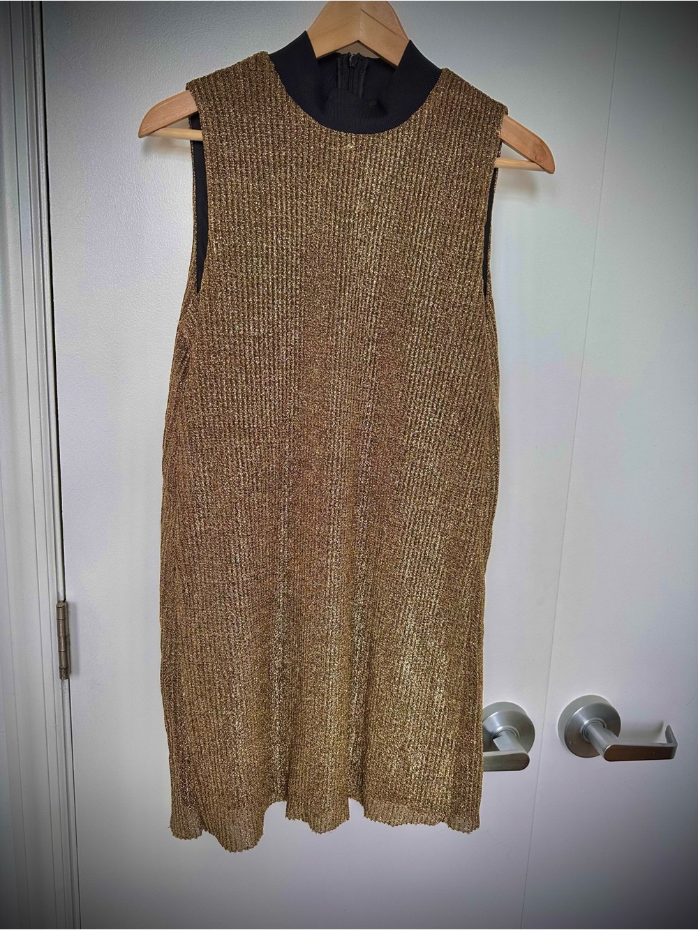 Zara Gold-Brown Ribbed Sleeveless Shift Dress
